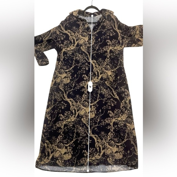 Botanical tree print shirt dress split lapel maxi lagenlook large dark romantic - Picture 5 of 11